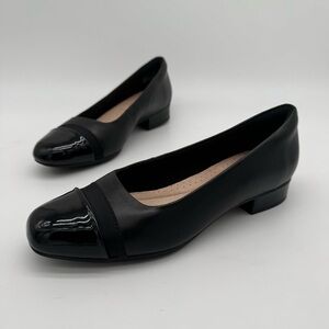 New Clarks Juliet Monte Black Leather Cap Toe Lo Heel Size 8.5 M